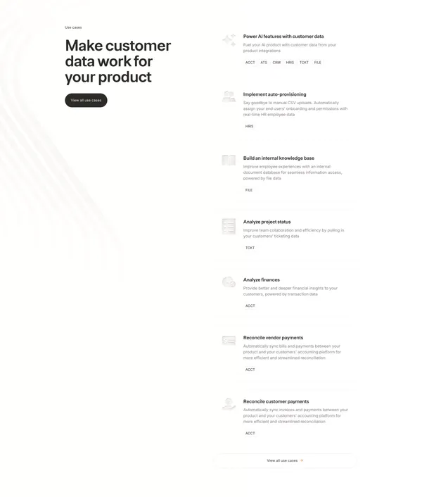 Merge - One Unified API for all HR, Payroll, Accounting, Ticketing, CRM, ATS, and File Storage Integrations. - Landing design inspiration