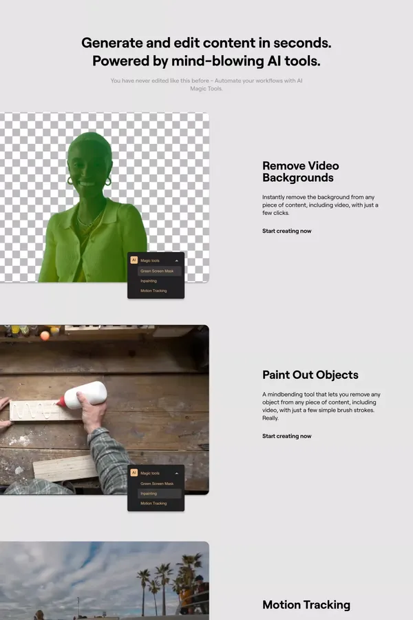 Runway - Online Video Editor | Everything you need to edit video, fast. - Landing design inspiration