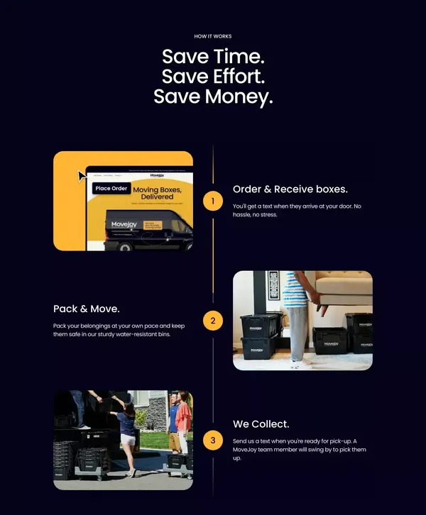Movejoy | Rent Moving Boxes in Tampa & St. Pete and save money! - Landing design inspiration