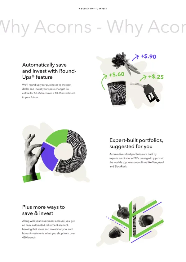 Acorns - Invest, Earn, Grow, Spend, Later | Acorns | Acorns - Landing design inspiration