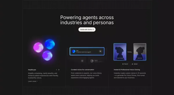 Real-time TTS API with AI laughter and emotion | Cartesia Sonic-3 - Landing design inspiration