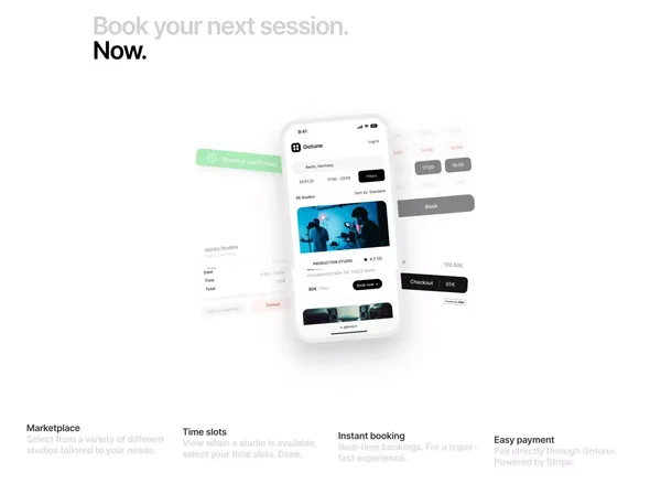 Gotune - Book Music Studios - Landing design inspiration