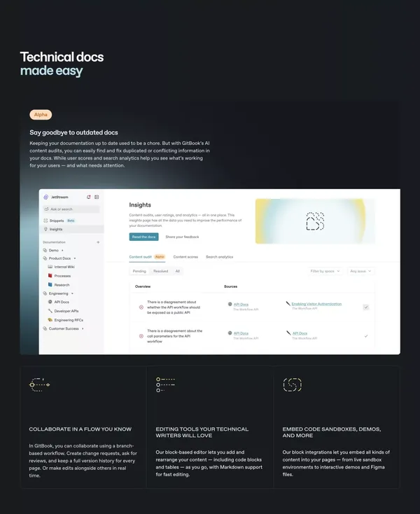 GitBook - Knowledge management for technical teams - Landing design inspiration