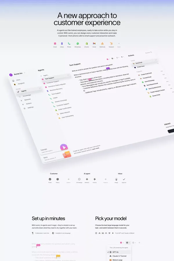 Lemni · Set up custom Ai agents in minutes - Landing design inspiration