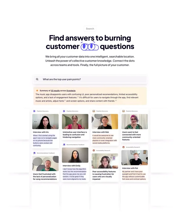 Customer Insights Hub — Dovetail - Landing design inspiration
