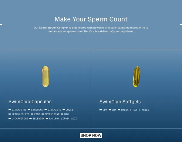 Swim Club - Sperm Supplement - Landing design inspiration