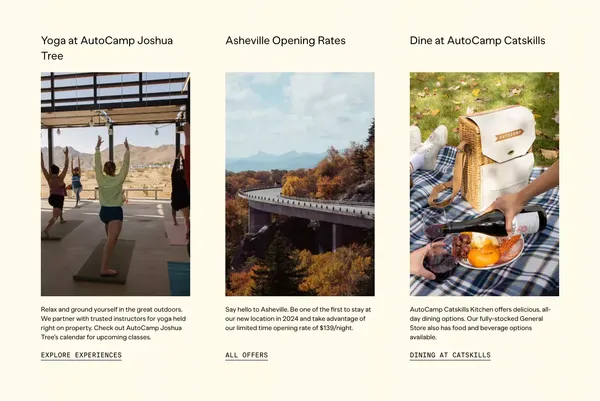 AutoCamp | Luxury Airstreams and Outdoor Glamping - Landing design inspiration