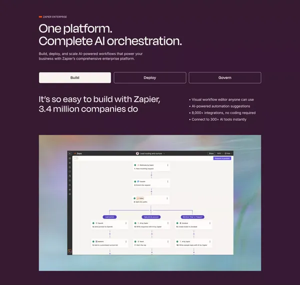 Zapier Enterprise | Scale AI Workflows Fast and Securely - Landing design inspiration