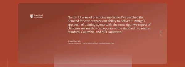 Amigo - The Trusted Platform for Building, Training, and Deploying Clinical Agents - Landing design inspiration