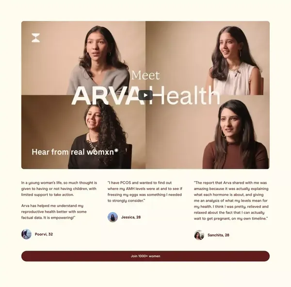 Arva | Fertility on your timeline - Landing design inspiration