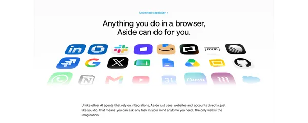 Aside | The browser built to do real work for you - Landing design inspiration