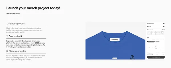 Premium Custom Merch | Assembly - Landing design inspiration
