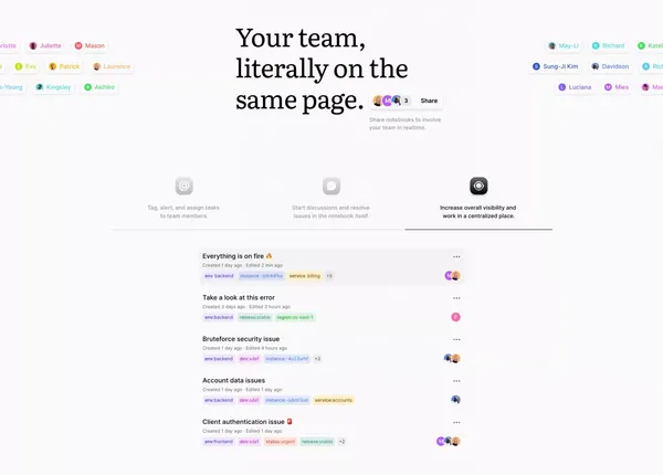 Fiberplane - Collaborative Notebooks for debugging your infrastructure - Landing design inspiration