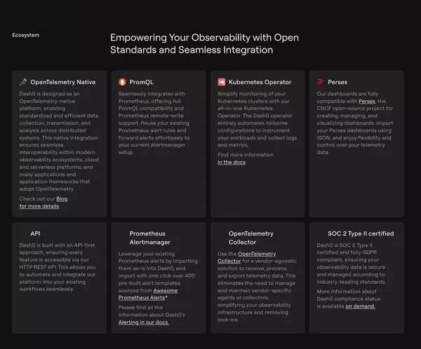OpenTelemetry Native Observability · Dash0 - Landing design inspiration