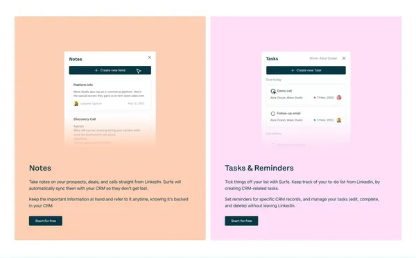 SURFE - Connect your CRM with LinkedIn in 60 seconds - Landing design inspiration