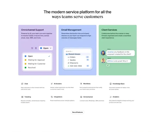 Front - The Platform for Exceptional Customer Service at Scale - Landing design inspiration