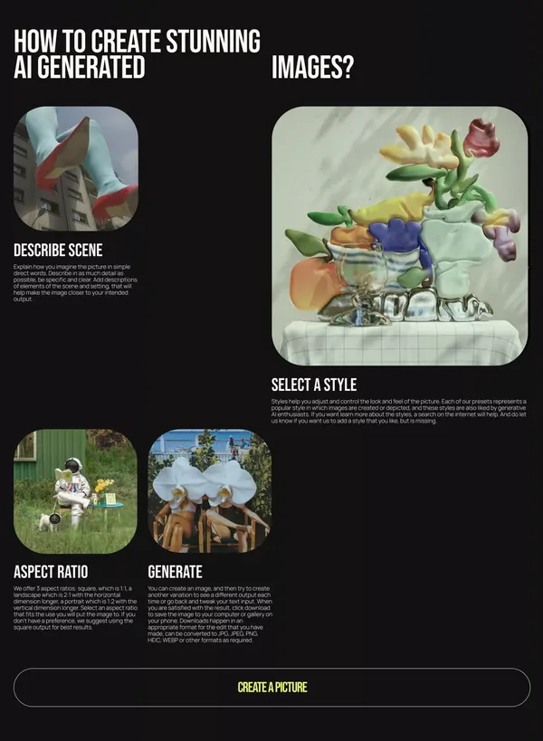 Create images from text using AI - Landing design inspiration