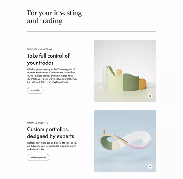Wealthsimple: Better than your bank - Landing design inspiration