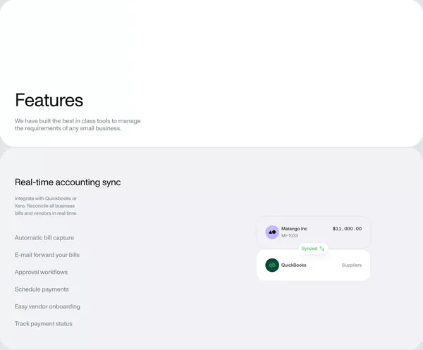 Tola - Accounts payable, accounts receivable and cash flow management - Landing design inspiration