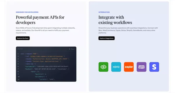 Simplified payments for web3 companies - Copperx - Landing design inspiration