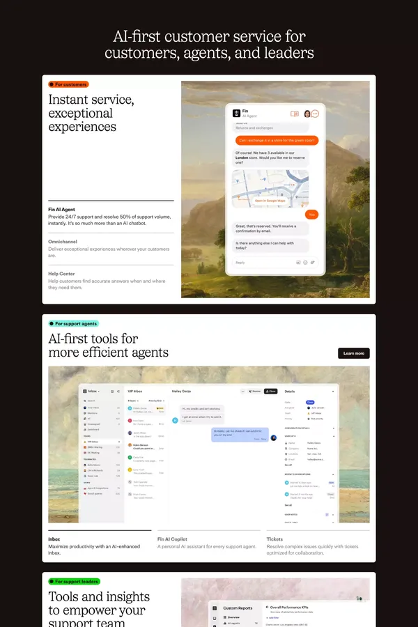 Intercom: The complete AI-first customer service solution - Landing design inspiration