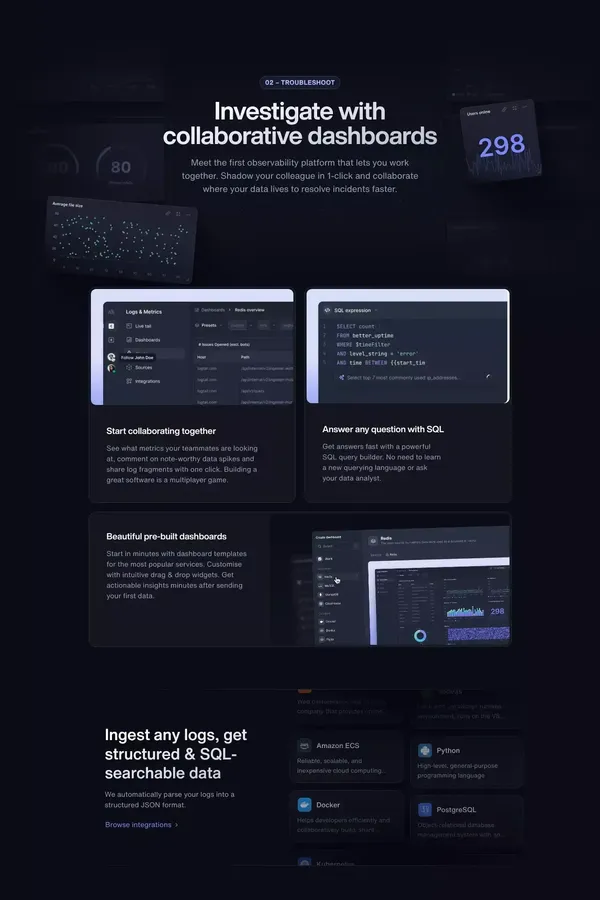 Logs (formerly Logtail) | Better Stack - Landing design inspiration