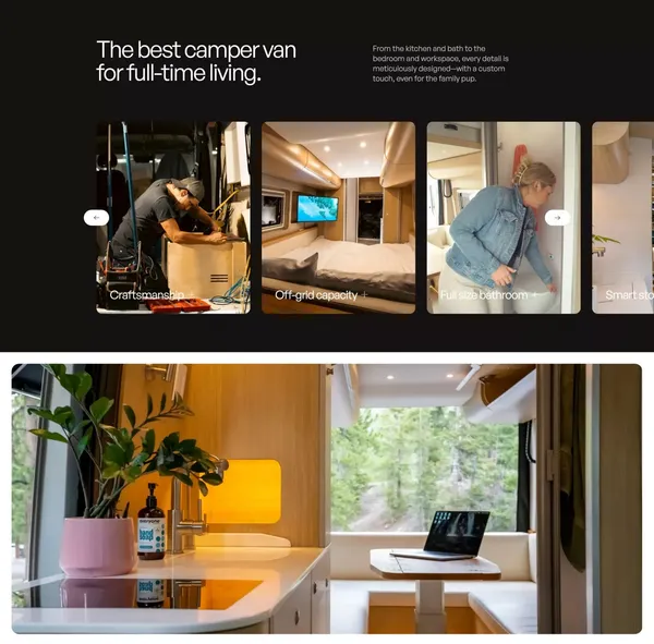 Noovo Camper Vans | the Luxury of Home in a Class B RV - Landing design inspiration