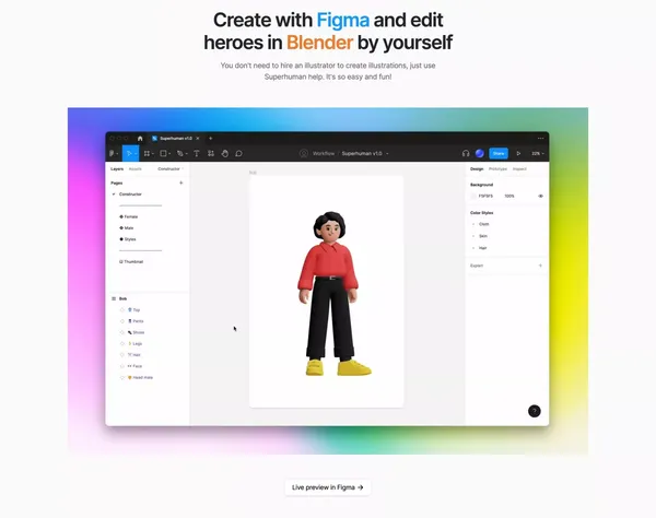 Superhuman 3D Character Builder - Landing design inspiration