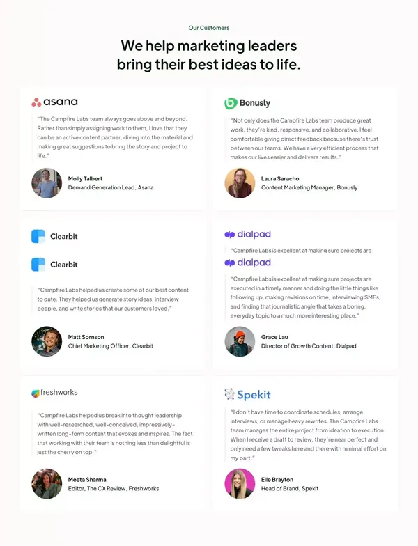 Campfire Labs – Story-driven content for B2B brands. - Landing design inspiration