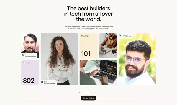Teamway | The member-owned tech society - Landing design inspiration