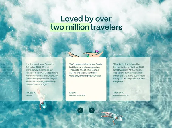 Going™ | Formerly Scott’s Cheap Flights - Landing design inspiration