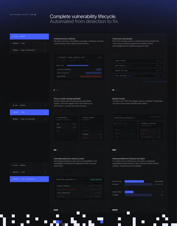 Bynario - Autonomous Vulnerability Detection & Remediation - Landing design inspiration