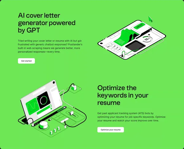 Postlander | AI Cover Letters, Resume Checker, and More - Landing design inspiration