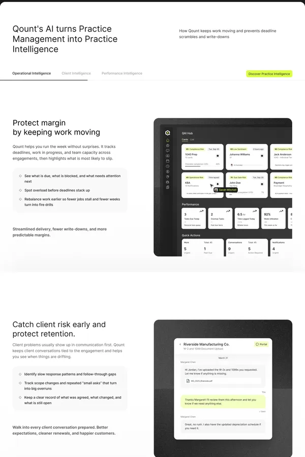 Qount Practice Intelligence Platform for Tax & Accounting Firms - Landing design inspiration