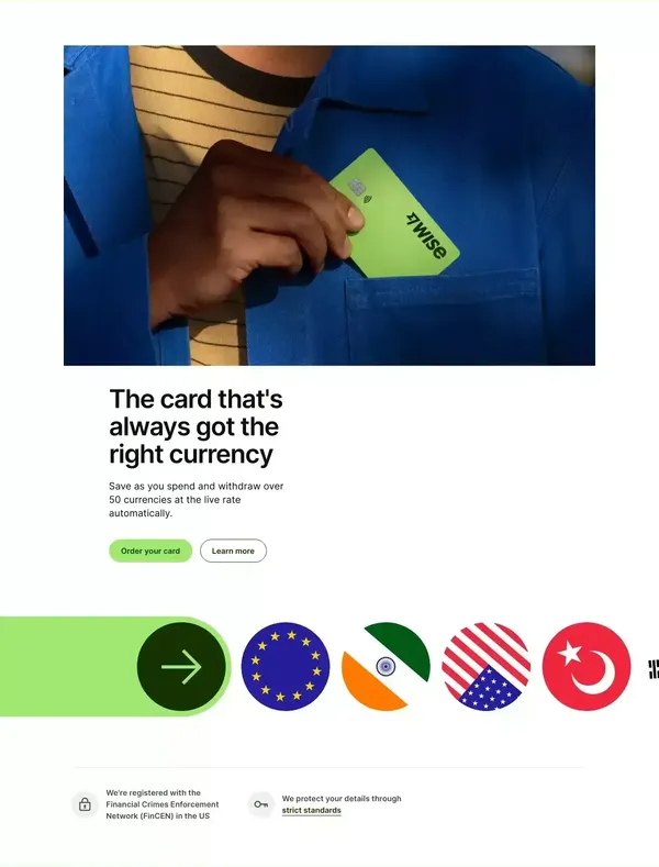 Wise: the international account | Money without borders - Landing design inspiration