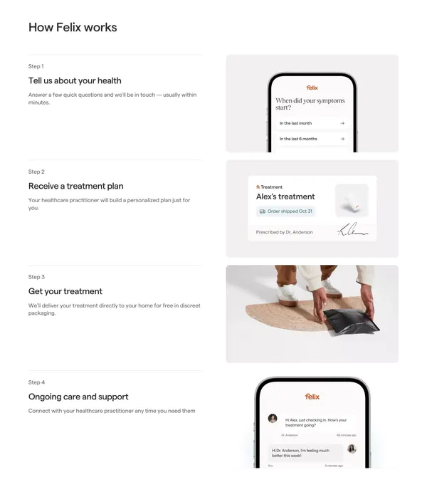 Felix | On-Demand Treatment & Online Prescriptions For Everyday Health - Landing design inspiration