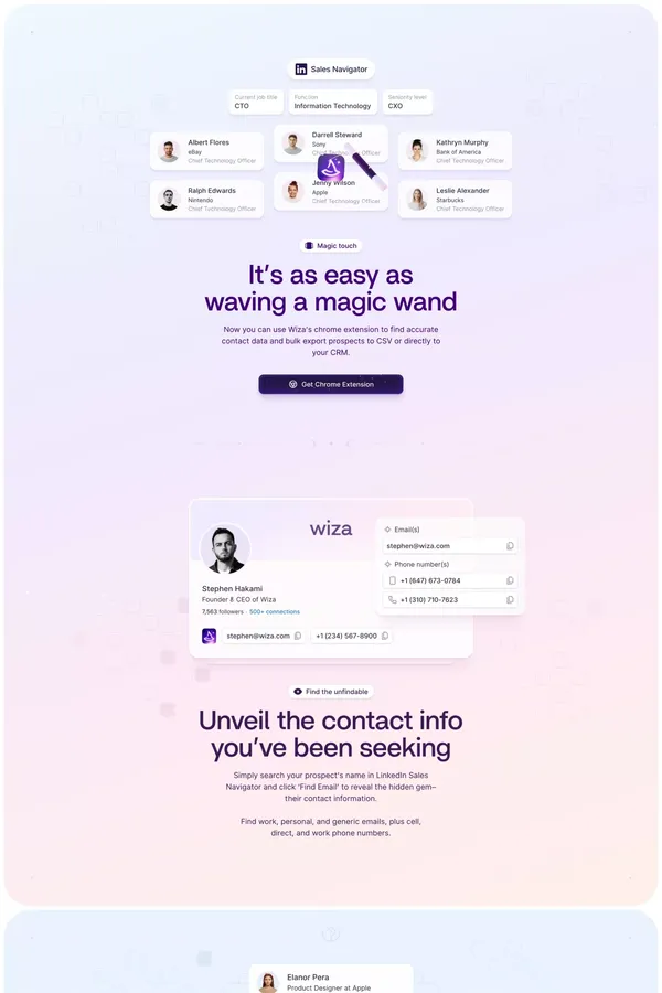 Email Finder for LinkedIn - B2B Database - Wiza - Landing design inspiration
