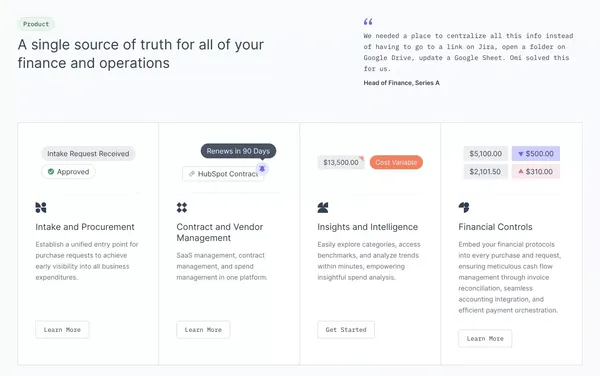 Omi | Vendor and Document Management - Landing design inspiration
