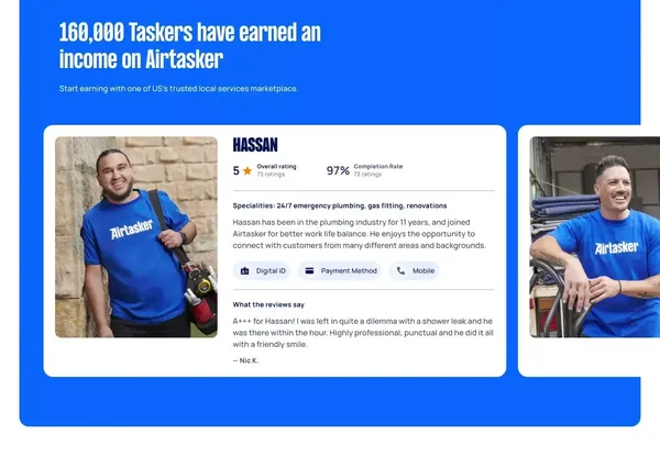 Hire skilled people & earn extra money today on Airtasker.com/us | Airtasker US - Landing design inspiration