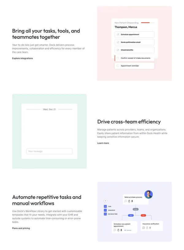 HIPAA-Compliant Task Management & Workflow Automation | Dock Health - Landing design inspiration
