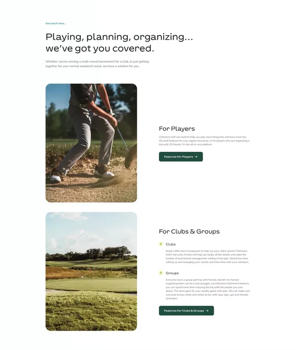 Unknown Golf - Landing design inspiration