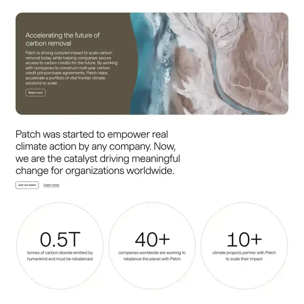 Patch | The platform that powers climate action - Landing design inspiration