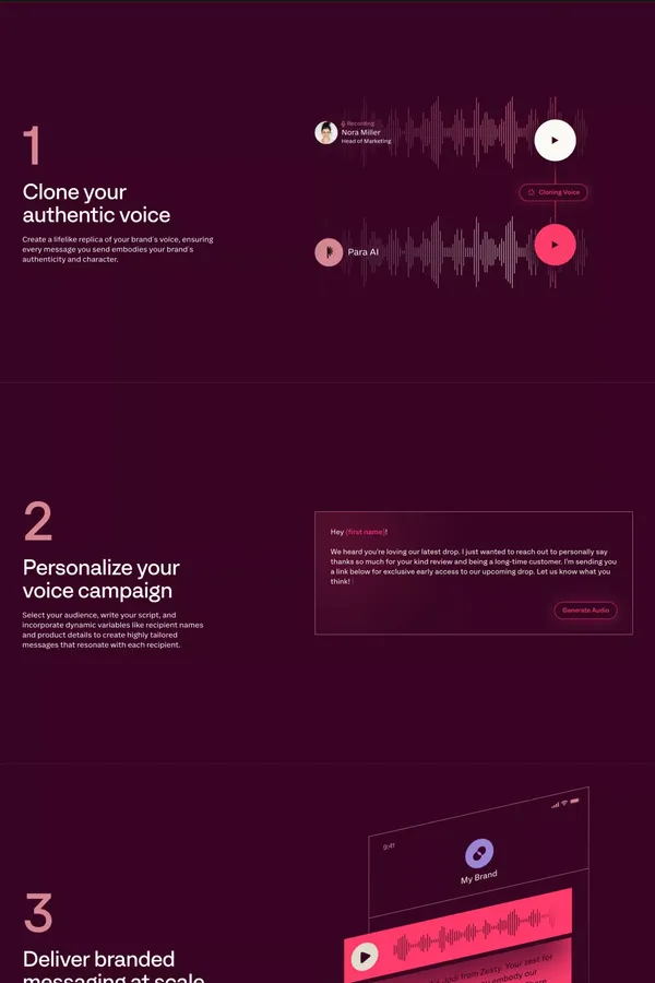 Para | Personalized Voice Messaging for Pioneering Brands - Landing design inspiration