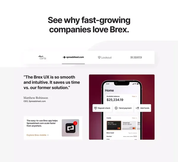 Finance for fast-growing companies | Brex - Landing design inspiration