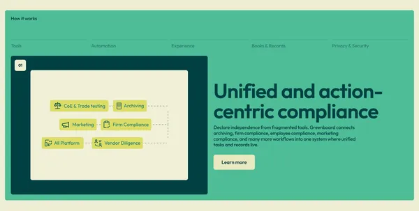 Greenboard | New System of Action Compliance Software for SEC & FINRA compliance - Landing design inspiration