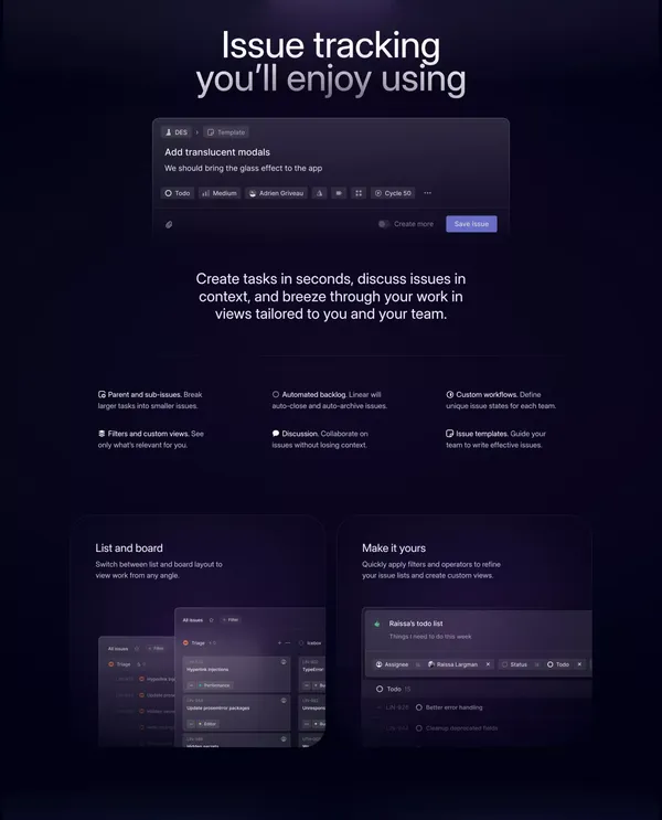 Linear ⋅ A better way to build products - Landing design inspiration