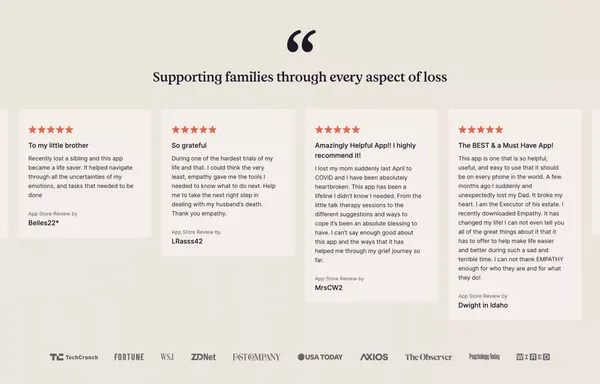 Support for Loss | Empathy - Landing design inspiration