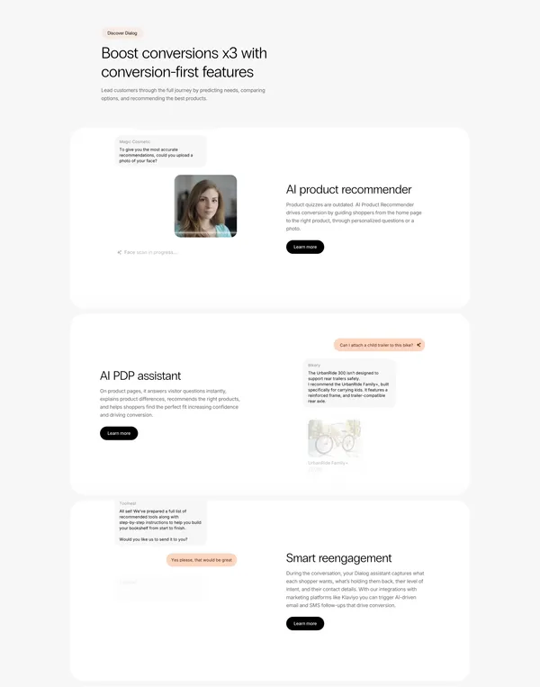 Dialog | The AI shopping agent that boosts your sales - Landing design inspiration