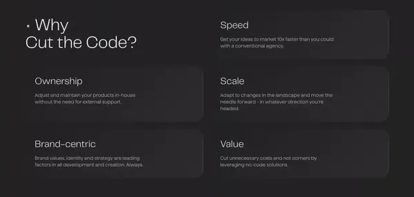 No-Code Agency & Webflow Partner for Ambitious Brands | Cut the Code - Landing design inspiration