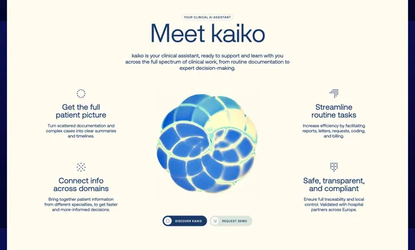 Clinical AI empowering healthcare teams | kaiko.ai - Landing design inspiration